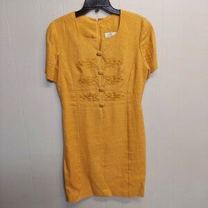 VINTAGE YELLOW SANTA FE BY JIM TREMBLY DRESS WITH EMBRIODERY DETAILING - SIZE 10